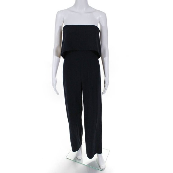 Monique Lhuillier Size XS Ruffle Jumpsuit Mid Rise Navy - Picture 1 of 8